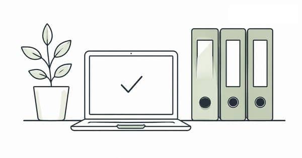 Illustration Topfpflanze Laptop und Aktenordner